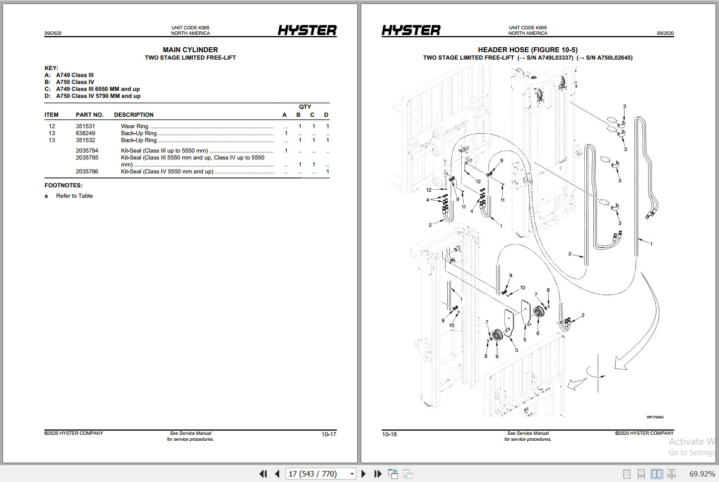 Hyster Challenger H70120XM K005 Forklift Parts Catalog 1466307 2020 PDF