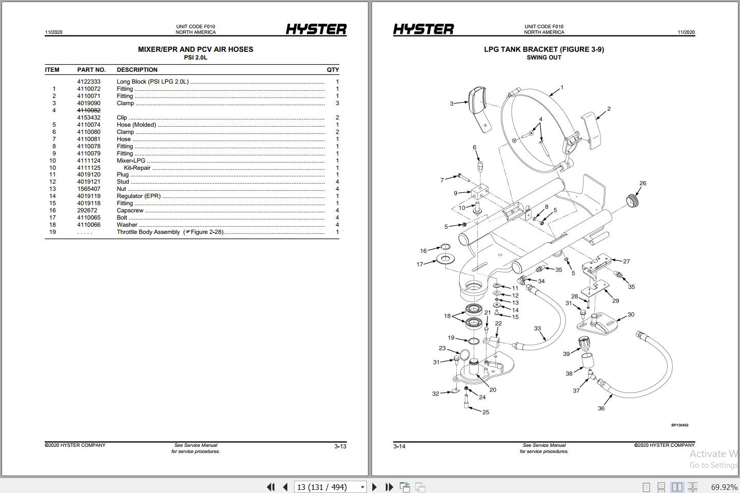 Hyster S30FT S35FT S40FTS F010 Forklift Parts Catalog 4120210 2020 PDF