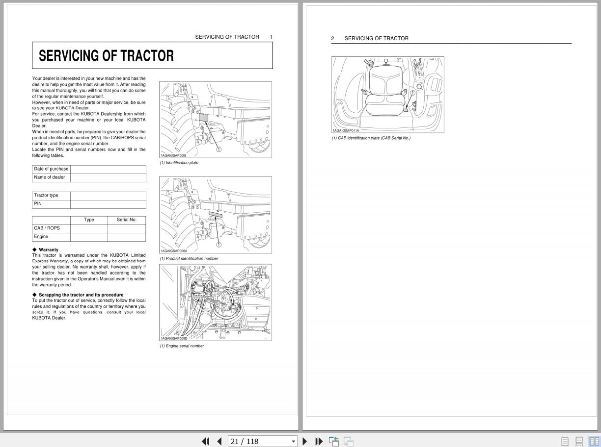 Kubota M8540 NARROW Tractor Operators Manual 3C873-9971-4 PDF
