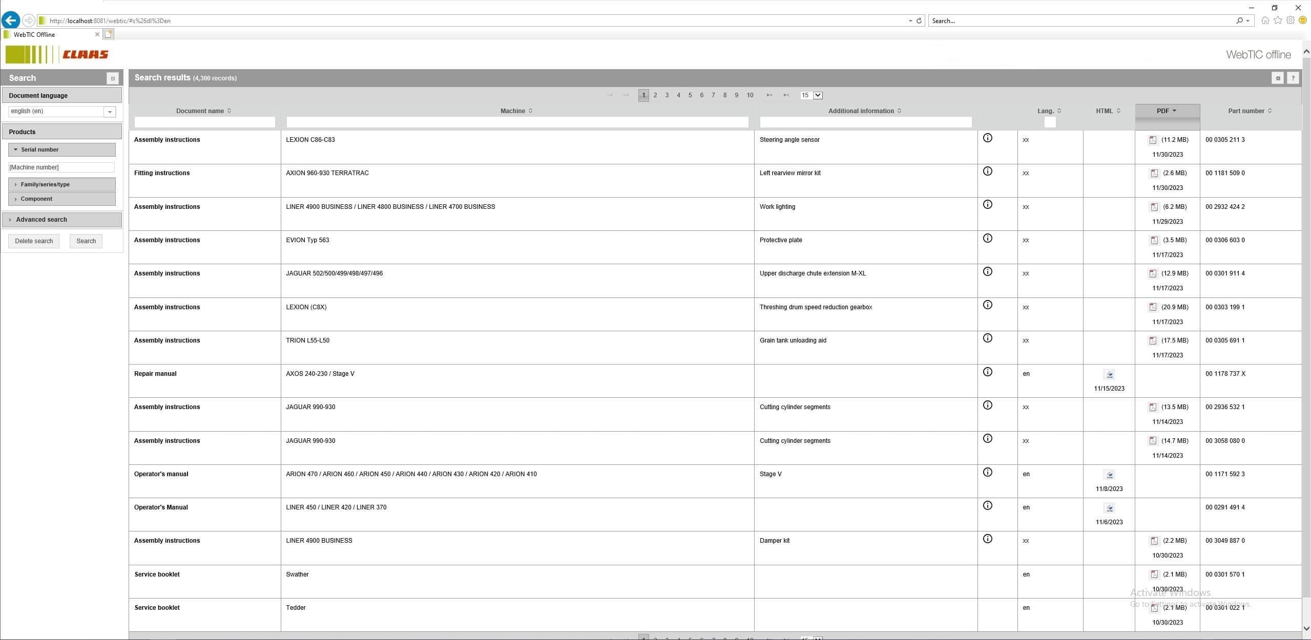 CLAAS WebTIC Offline 4.0.5 07.2025 – English Service Documentation