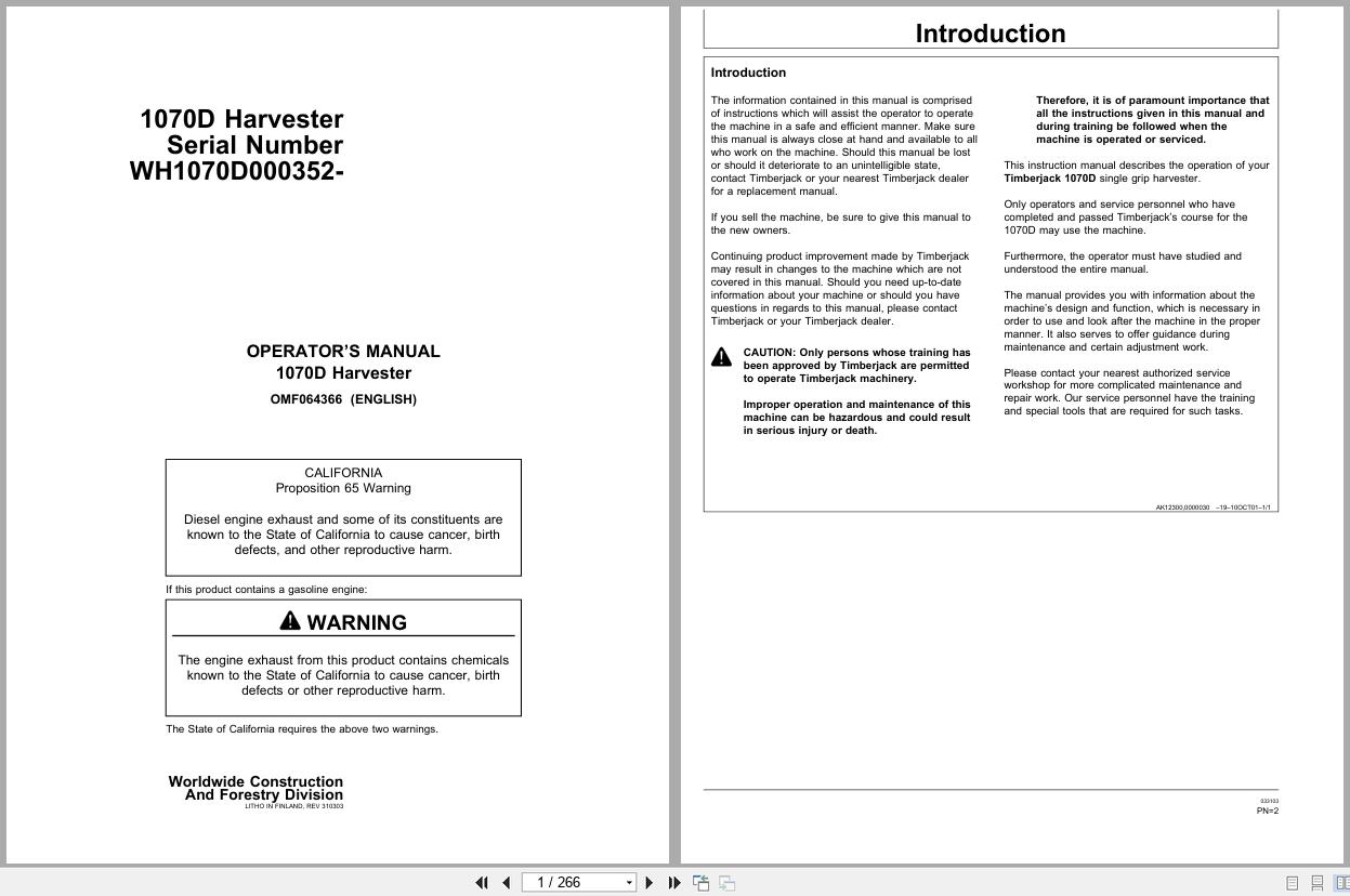 John Deere 1070D Harvester Operators Manual OMF064366 PDF
