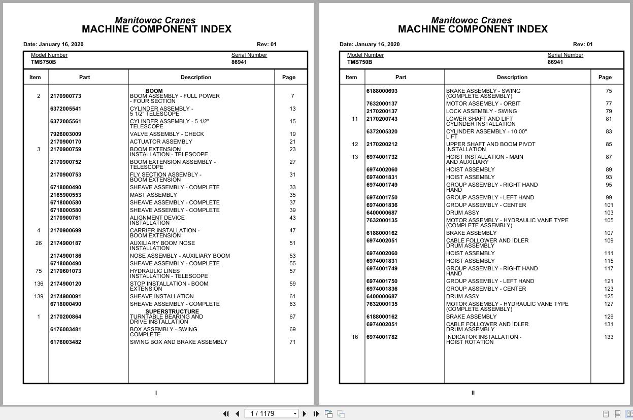 Grove TMS750B 86941 Crane Parts Catalog PDF