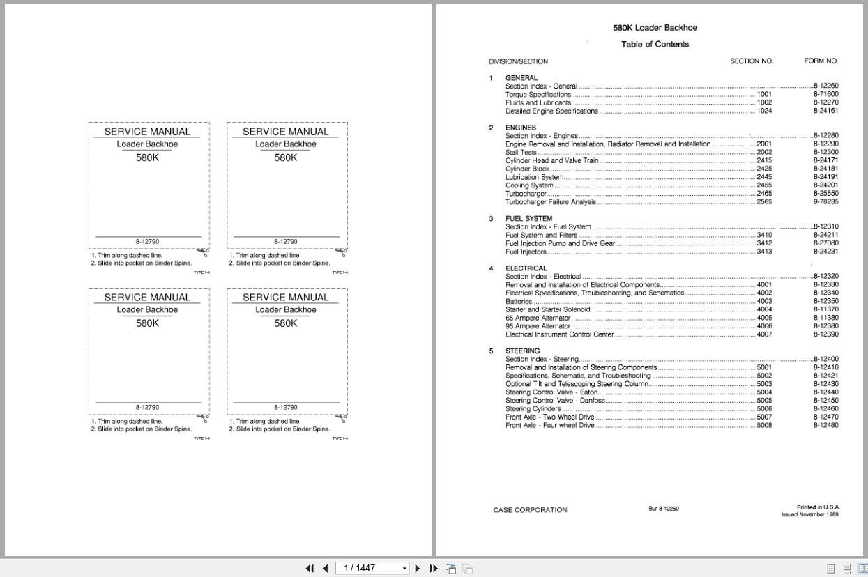 Case 580K Loader Backhoe Service Manual 8-12250 PDF