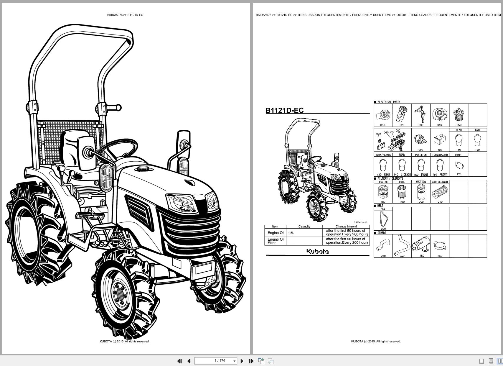 Kubota B1121D-EC Compact Tractor Parts Manual EN PT PDF