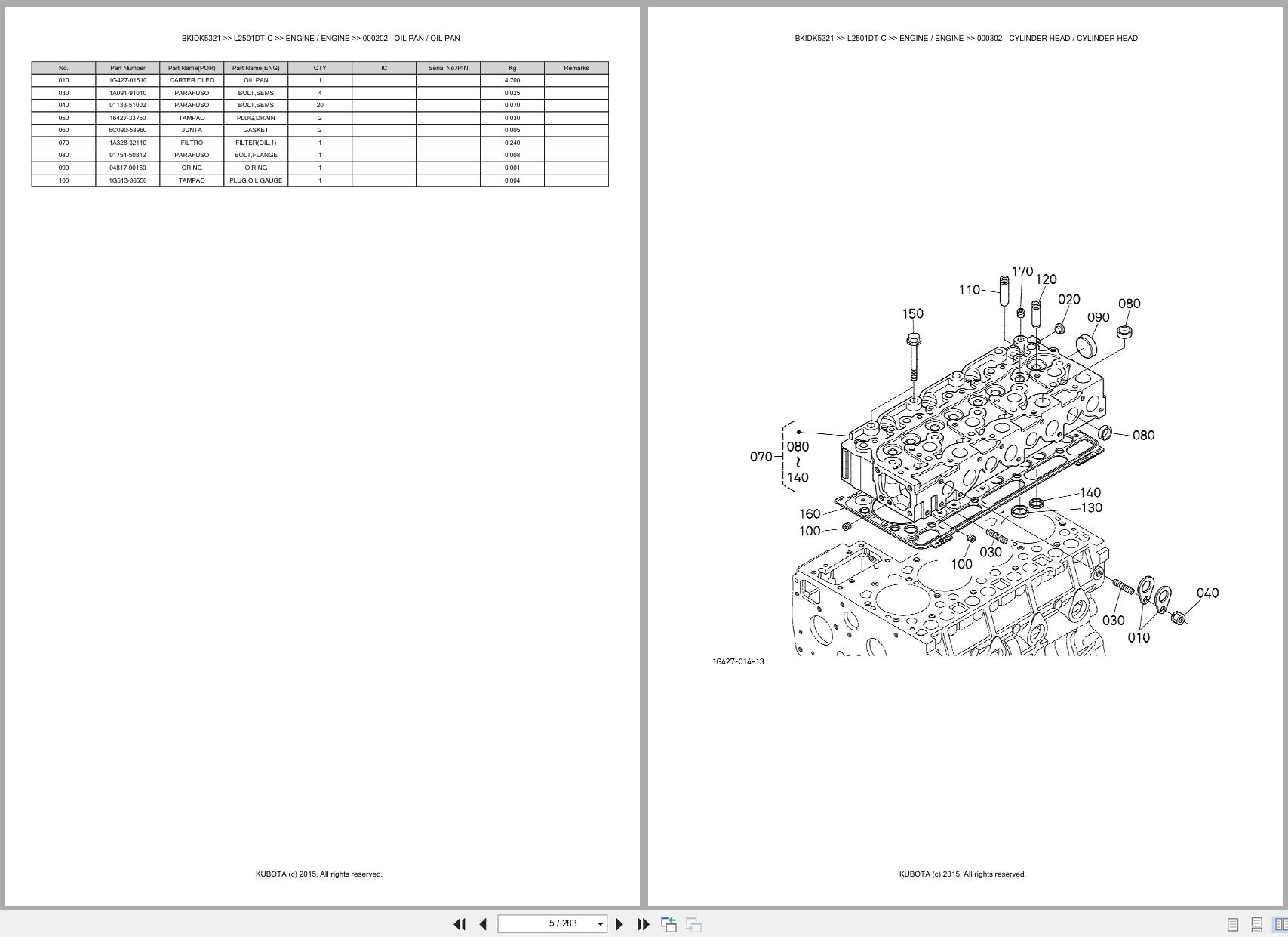 Kubota L2501DT-C Tractor Parts Manual EN PT PDF