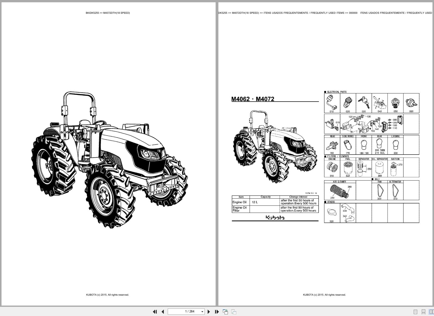 Kubota M4072DTH 18 SPEED Tractor Parts Manual EN PT PDF