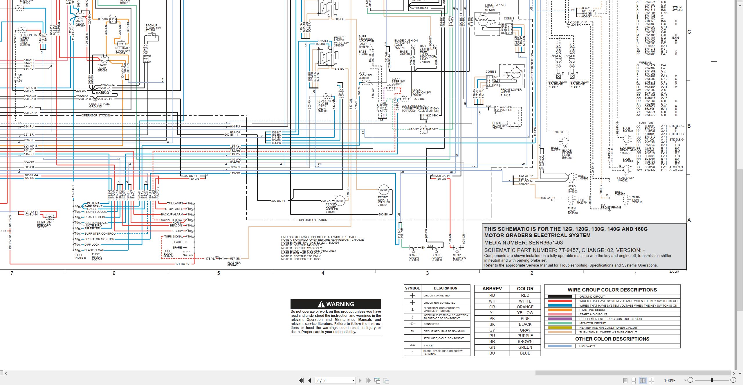 CAT 12G to 160G Motor Grader Electrical Schematic SENR3651-03 2018 PDF