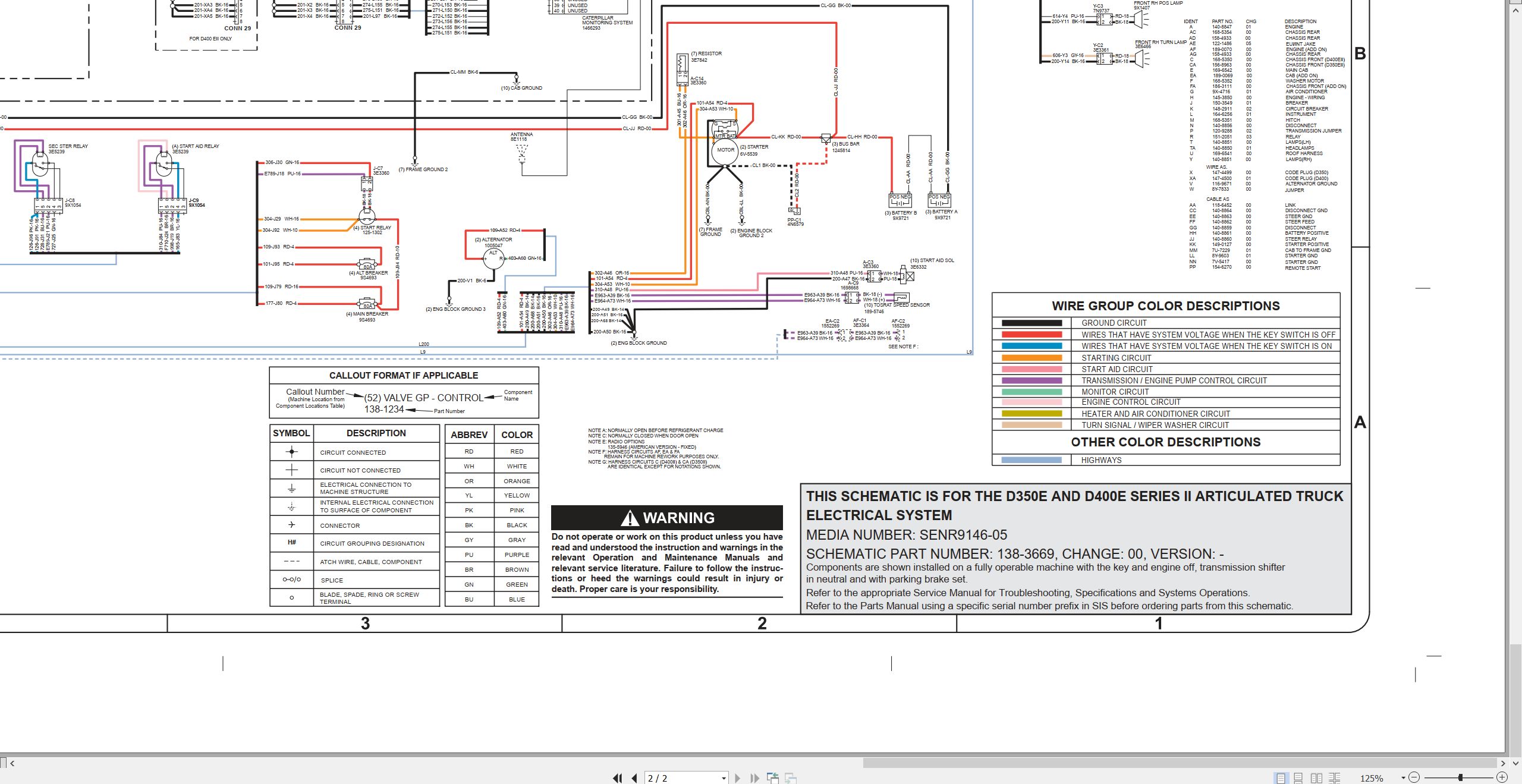 CAT D400E II Articulated Truck Electrical Hydraulic Schematic PDF