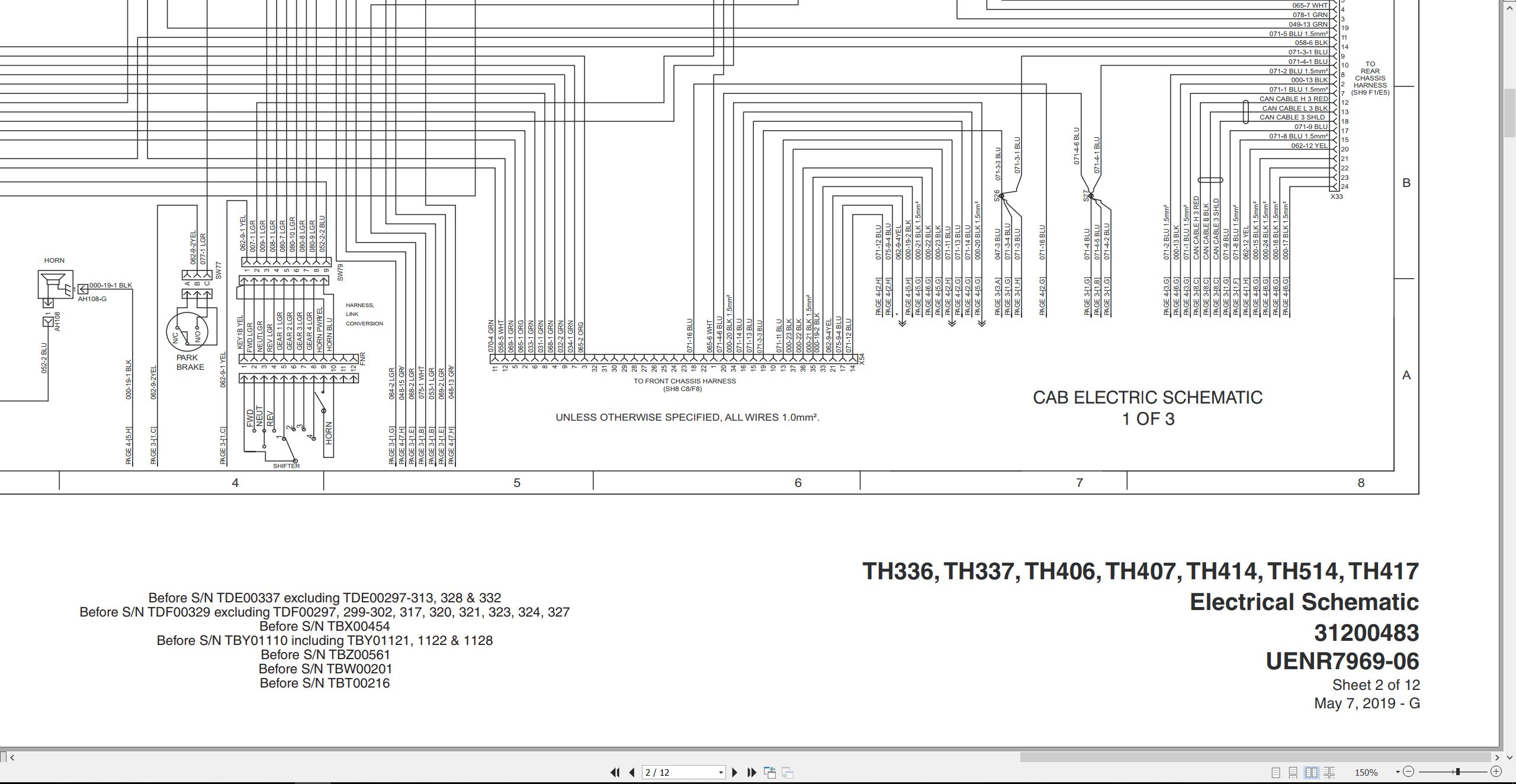 CAT TH407 Telehandler Electrical Hydraulic Schematic PDF